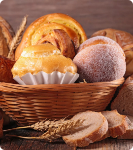 different bakery products in the basket