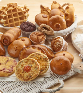 different sweaty bakery products are lying on the desk and in plates